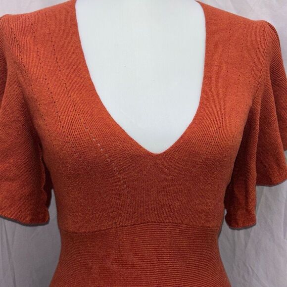 Free People flutter sleeve flare Knit dress XS rusty red brown - Picture 4 of 11